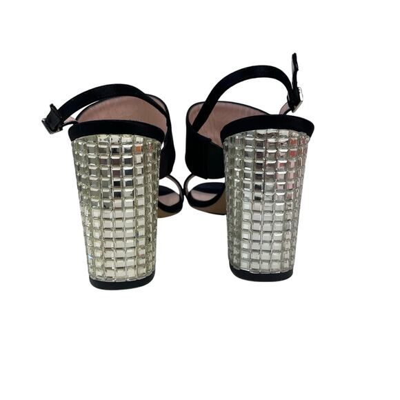 Kate Spade Black Satin Crystal Embellished Block Heel Strappy Sandal Womens 8 - Picture 4 of 8